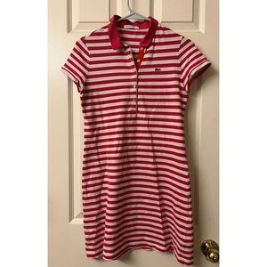 Lacoste Women's Classic Short Sleeve Stretch Mini Pique Polo Striped Dress Sz 36